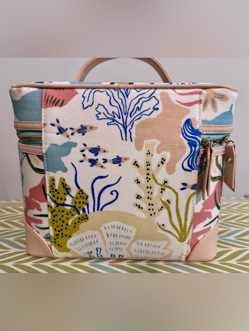 Spartina 449 Pastel Mermaid Sea Cosmetic Train Case - Pink, Blue, Green - Picture 7 of 8